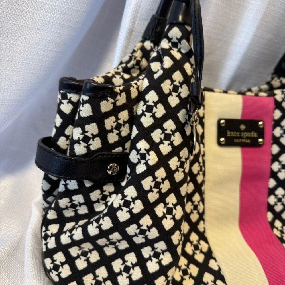 Kate Spade Stevie Jacquard Shoulder Bag Black Pink White Rare Classic Tote‎